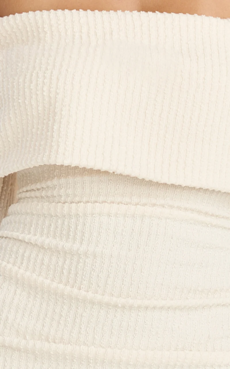 Maeve Mini Dress - Off Shoulder Long Sleeve Fit And Flare Mini Dress in Cream