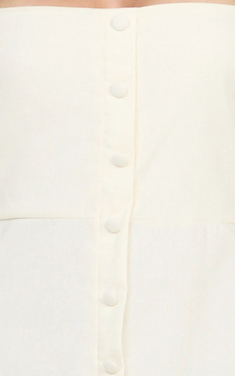 Marla Midi Dress - Square Neck Button Front Shift Dress in Cream