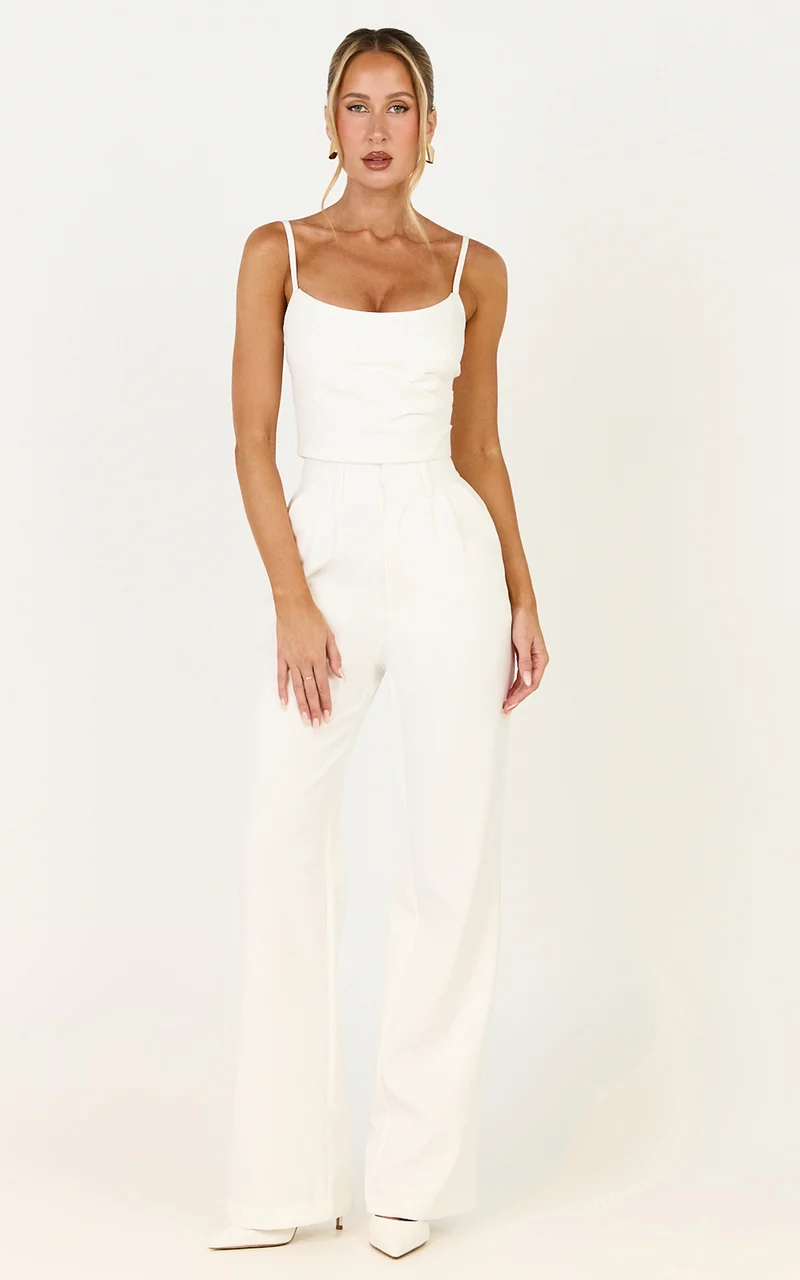 Liora Top - Pin Tucked Scoop Neck Top in White
