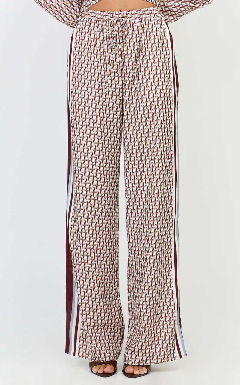 Noelle Pants- Geo Border Print High Elasticated Waist Relaxed Trousers in Geo Border Print