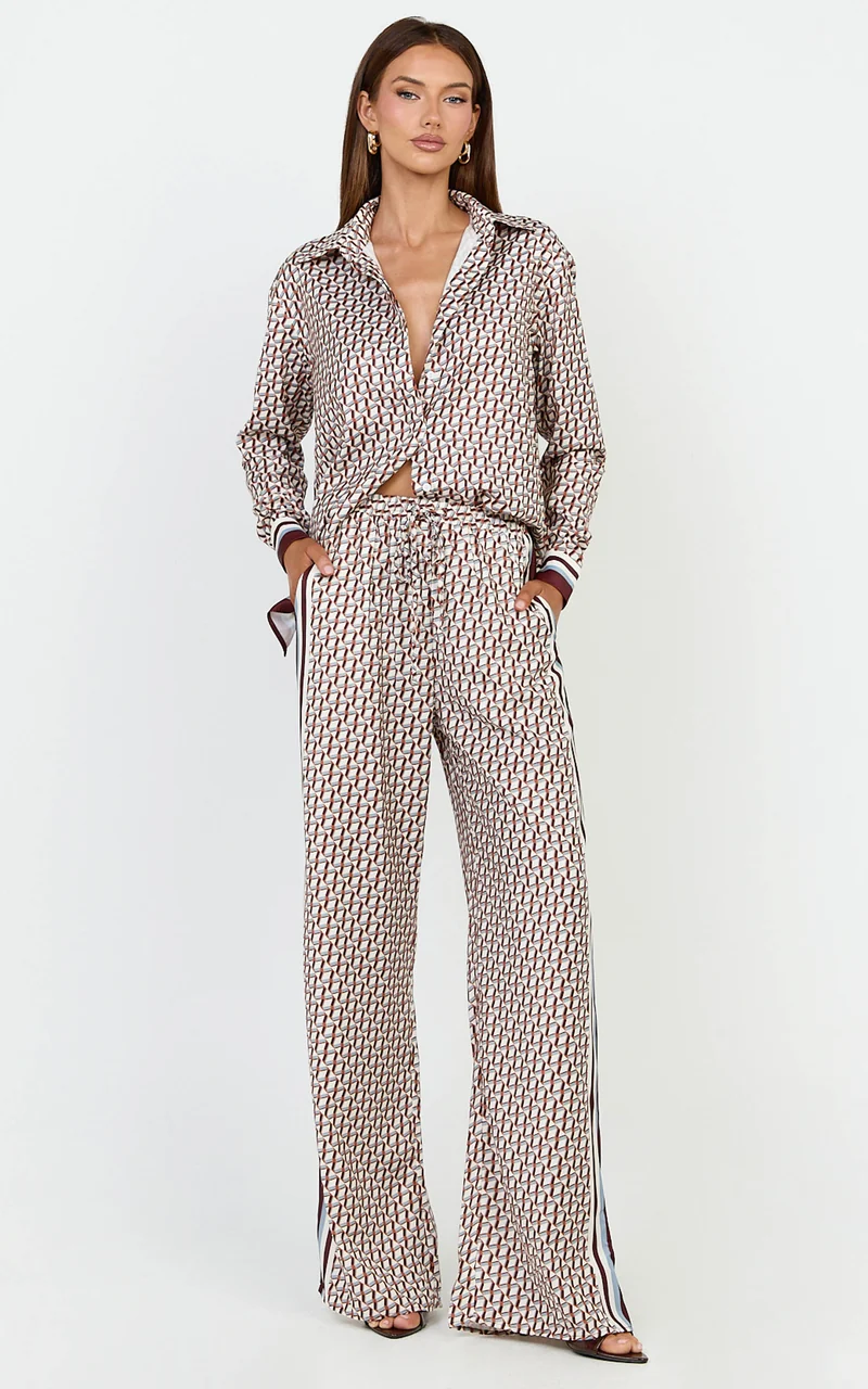Noelle Pants- Geo Border Print High Elasticated Waist Relaxed Trousers in Geo Border Print