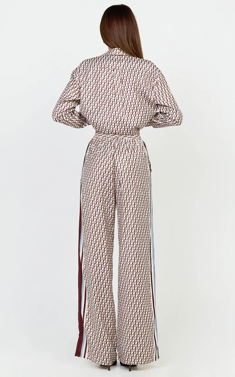Noelle Pants- Geo Border Print High Elasticated Waist Relaxed Trousers in Geo Border Print
