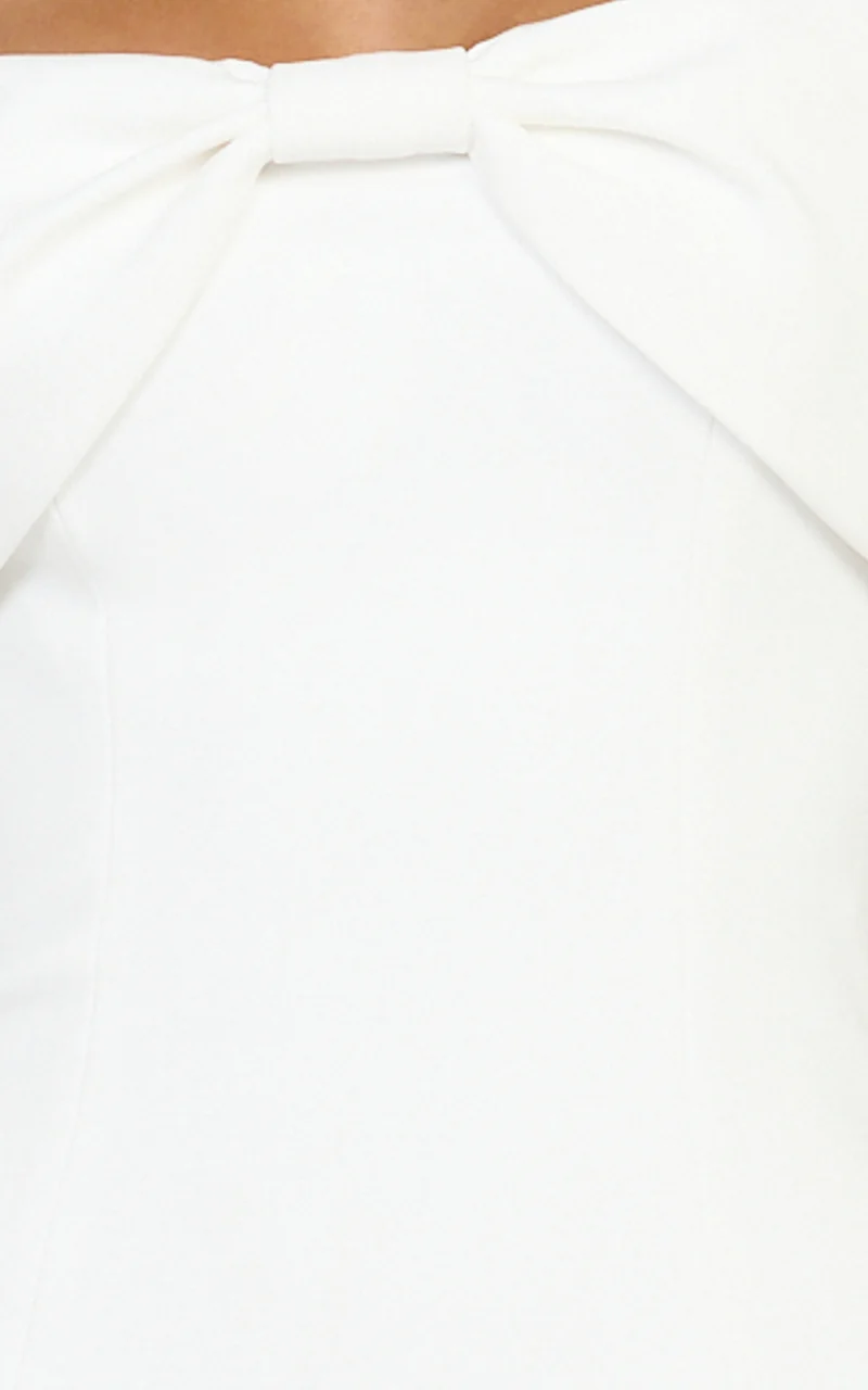 Thalia Mini Dress - Off Shoulder Bow Detail Dress in White
