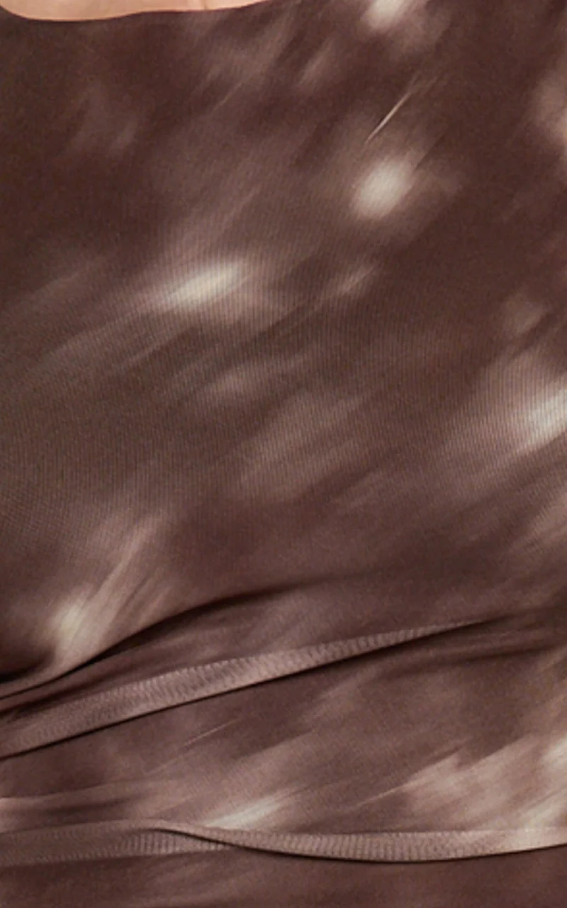 Nica Mini Dress - Mesh Boat Neck Dress in Chocolate Blurred Print
