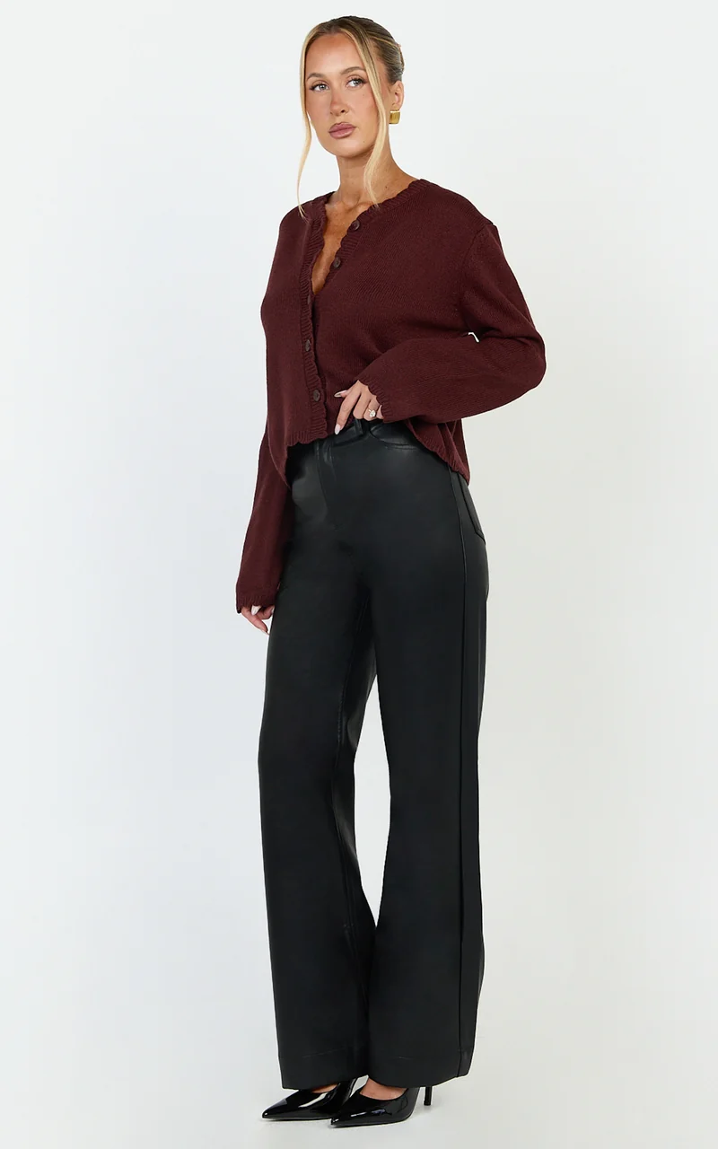 Nova Cardigan - Scallop Edge Button Down Cardigan in Wine