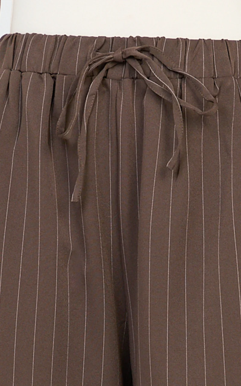 Amara Pants - High Waist Wide Leg Stripe Pants in Chocolate