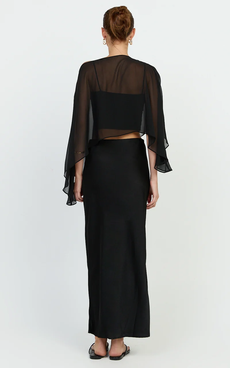 Aya Top - Sheer Off Shoulder Cape Top in Black