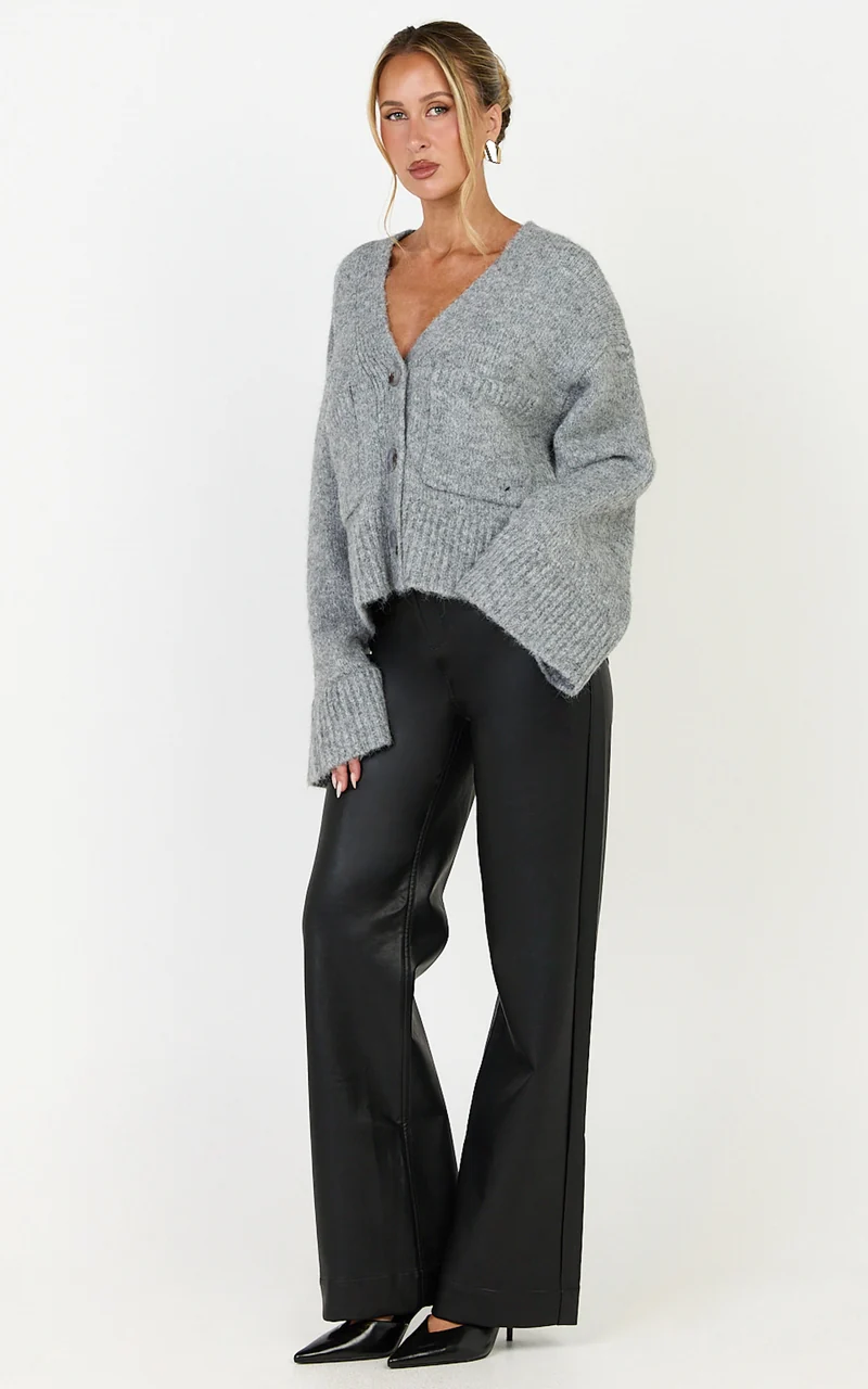 Becka Cardigan - Oversized Recycled Knitted Button Through Cardigan in Grey