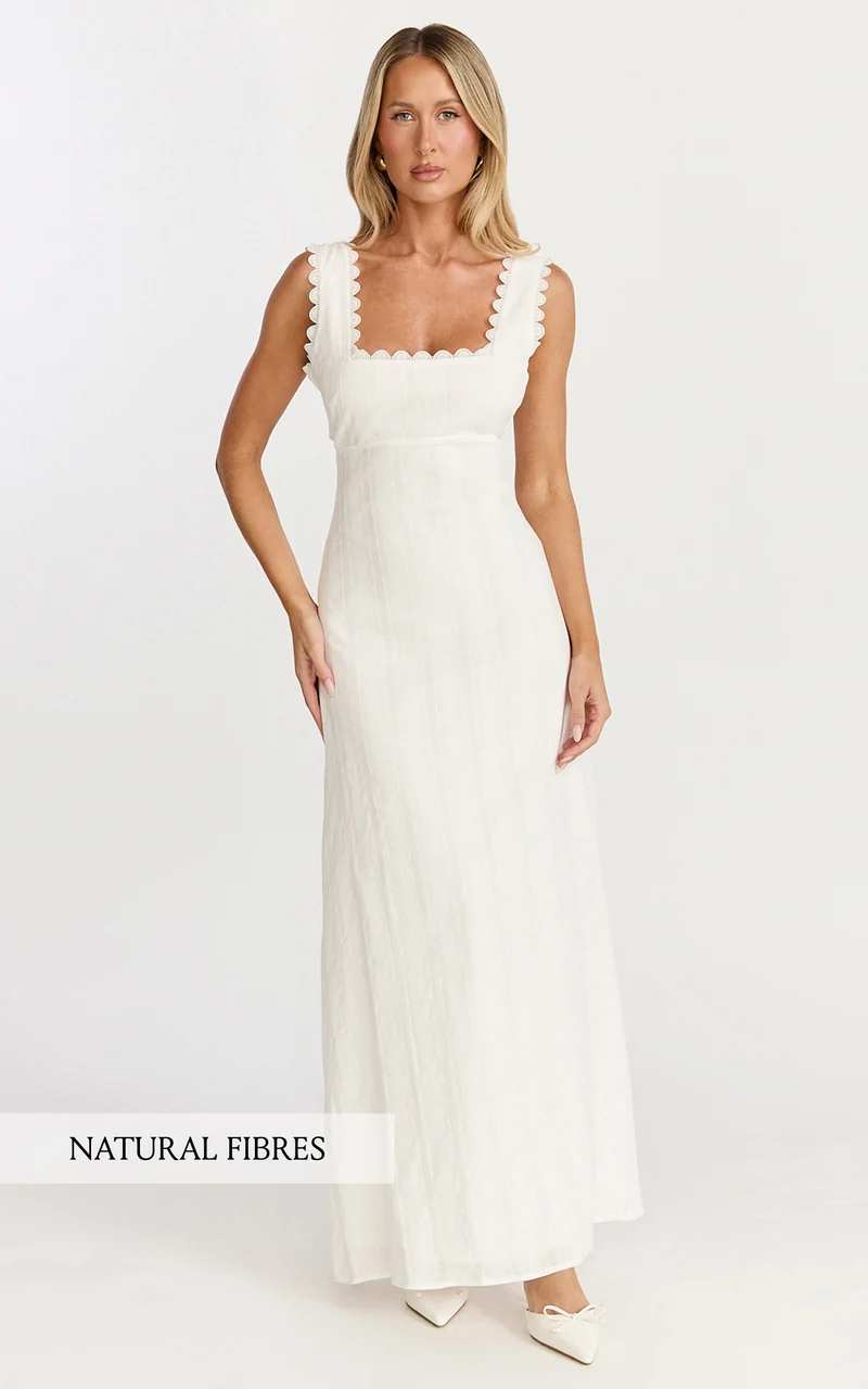 Roxanne Midi Dress - Square Neck Fit And Flare Dress in White