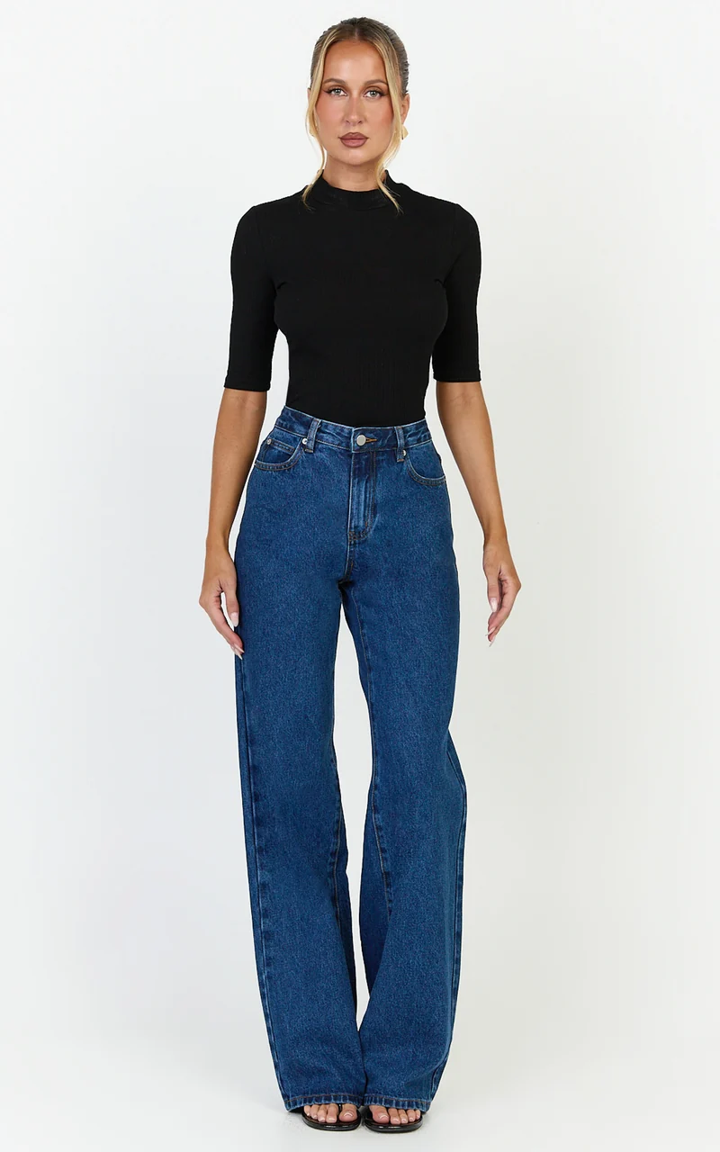 Summer Jeans - High Rise Relaxed Fit Jeans in Dark Mid Blue Wash