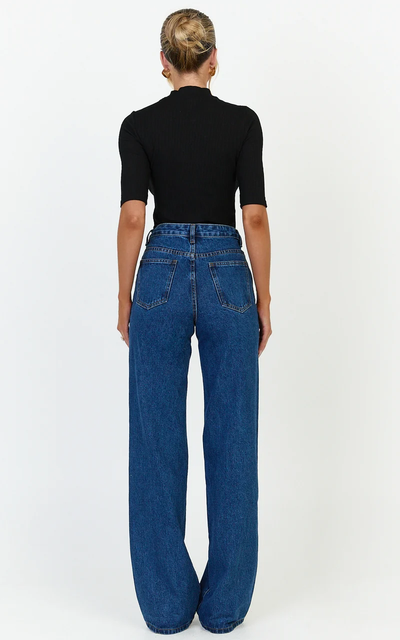 Summer Jeans - High Rise Relaxed Fit Jeans in Dark Mid Blue Wash