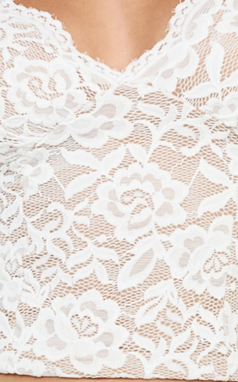 Marlowe Top - V Neck Long Sleeve Lace Top in White