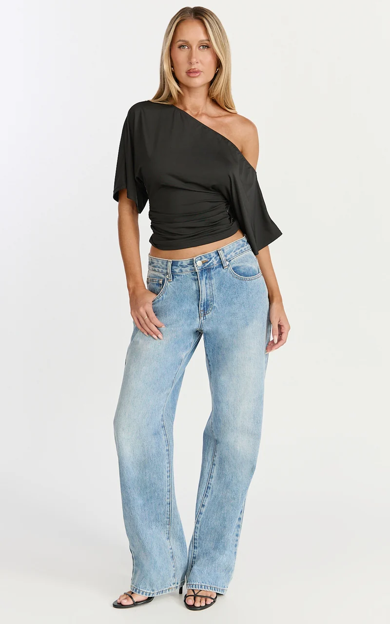 Dora Top - Off Shoulder Ruched Waist Top in Black