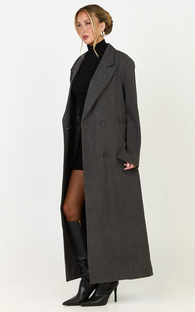 Eloise Coat - Oversized Longline Tailored Coat in Grey Marle