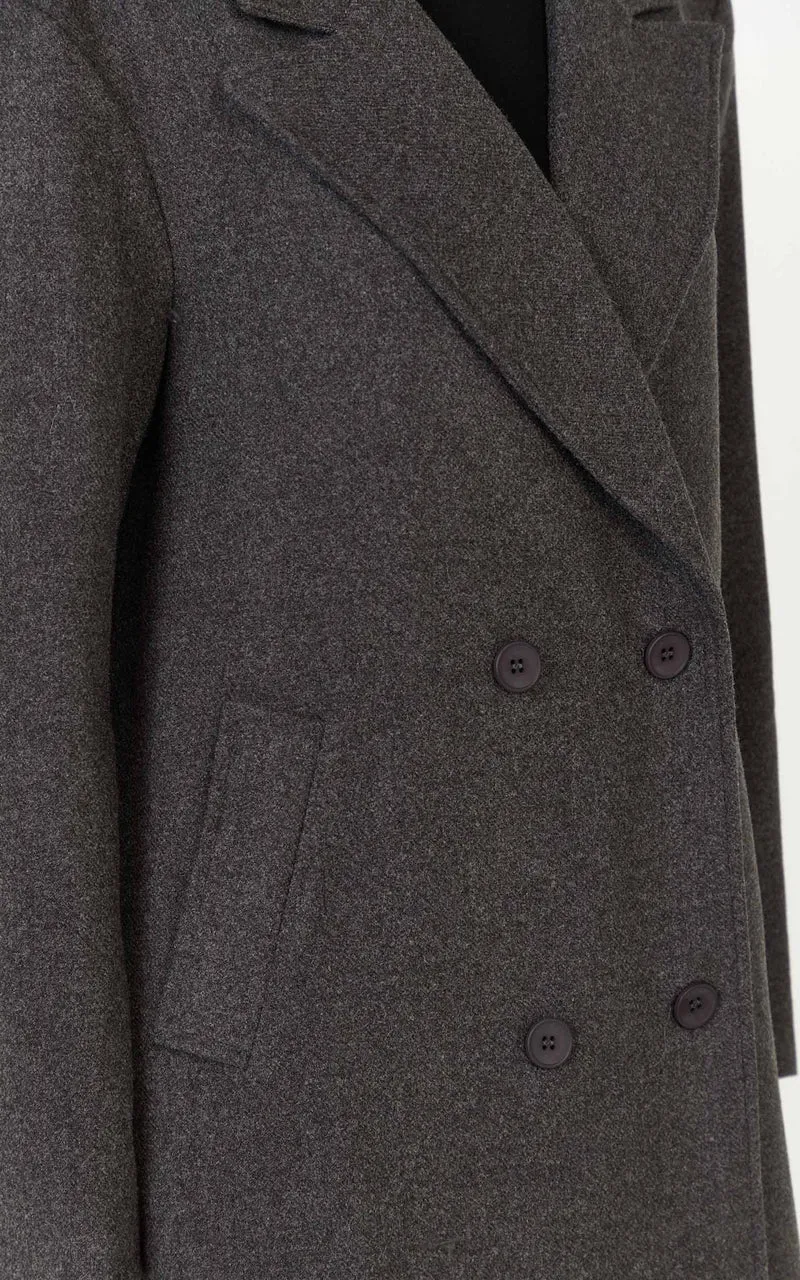 Eloise Coat - Oversized Longline Tailored Coat in Grey Marle