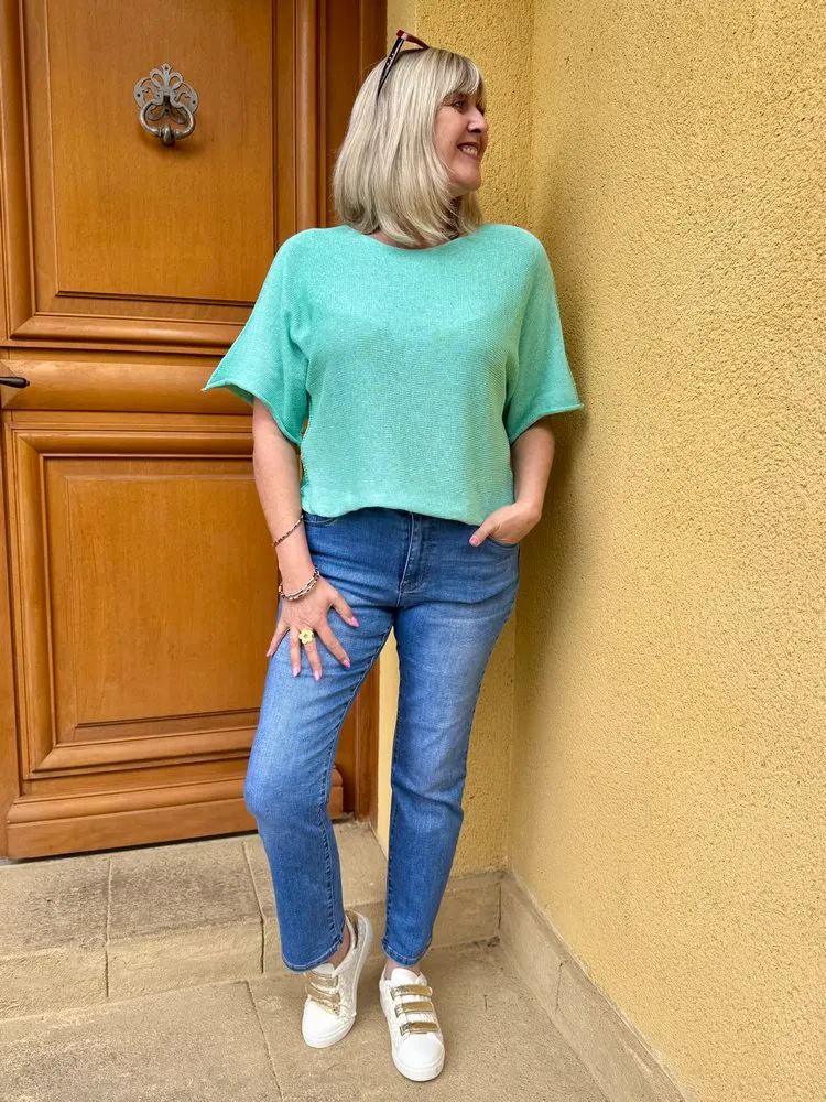 Pull fin Carlo vert d'eau