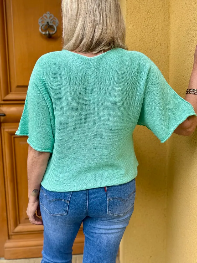 Pull fin Carlo vert d'eau