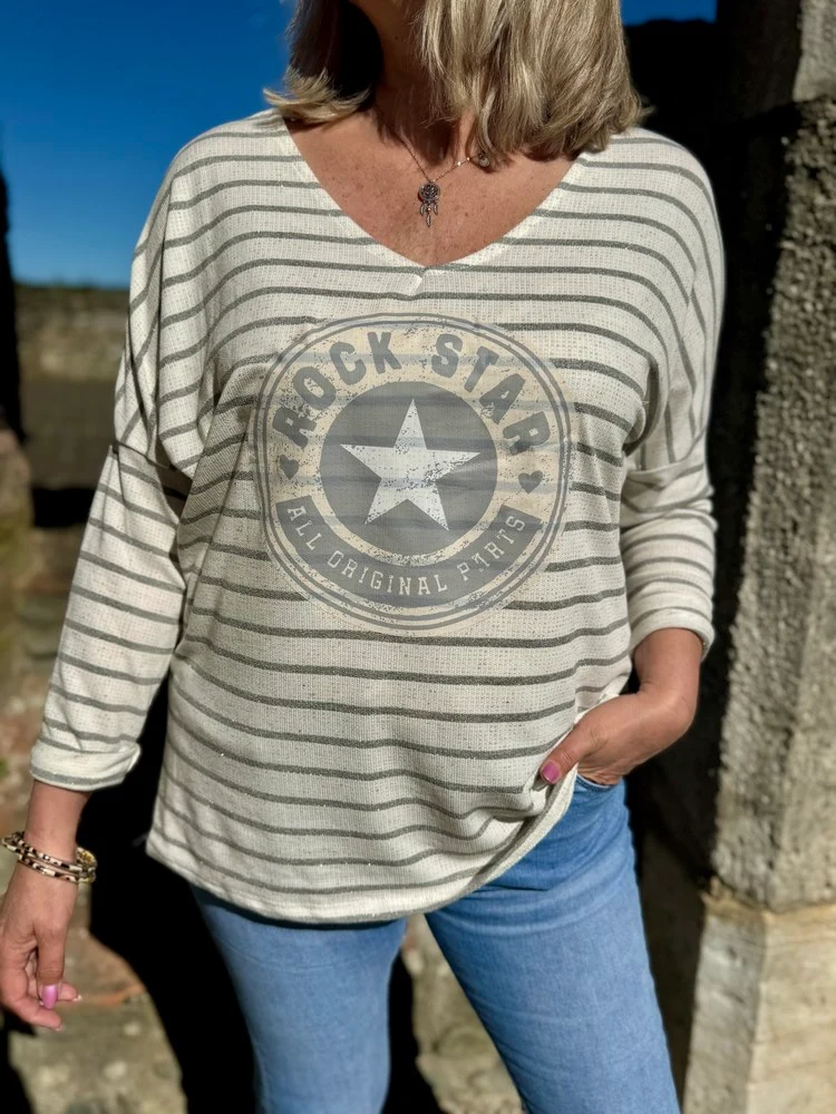 Teeshirt loose Rock Star gris