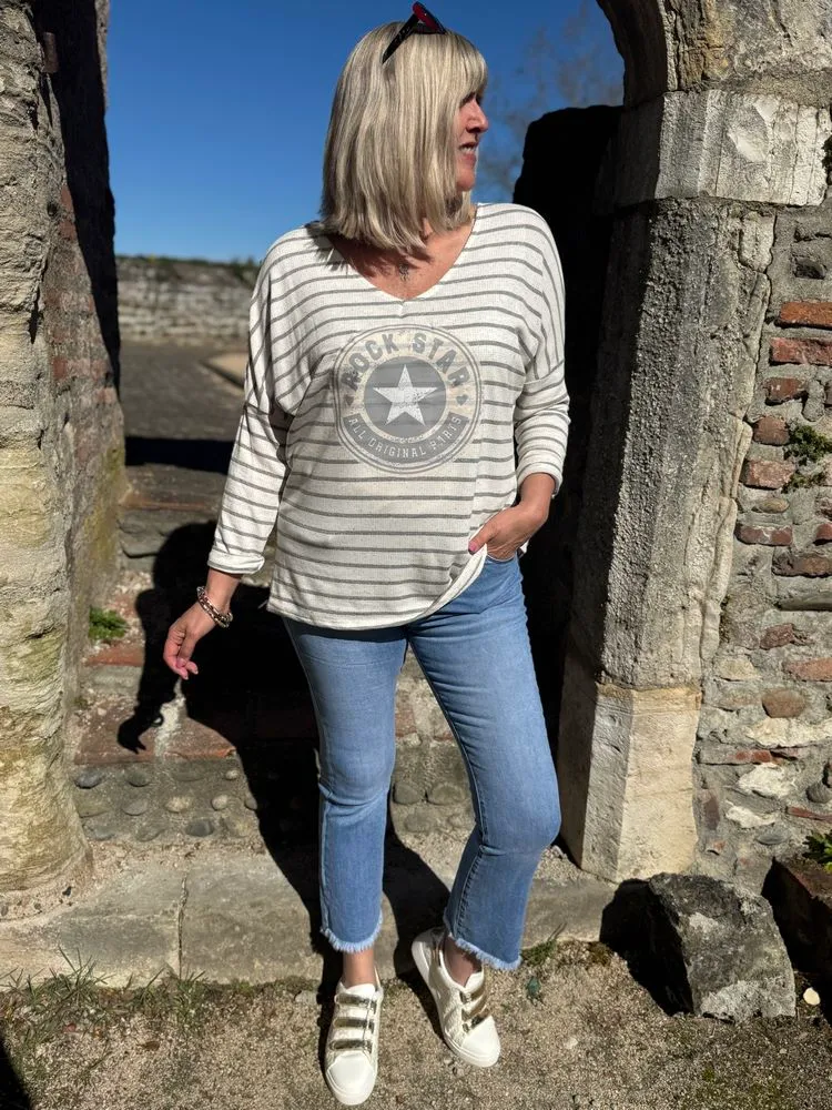 Teeshirt loose Rock Star gris