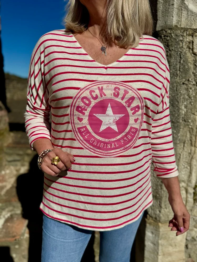 Teeshirt loose Rock Star framboise