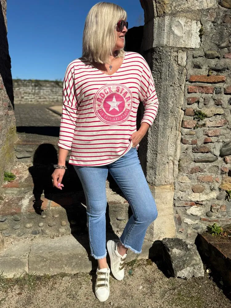 Teeshirt loose Rock Star framboise