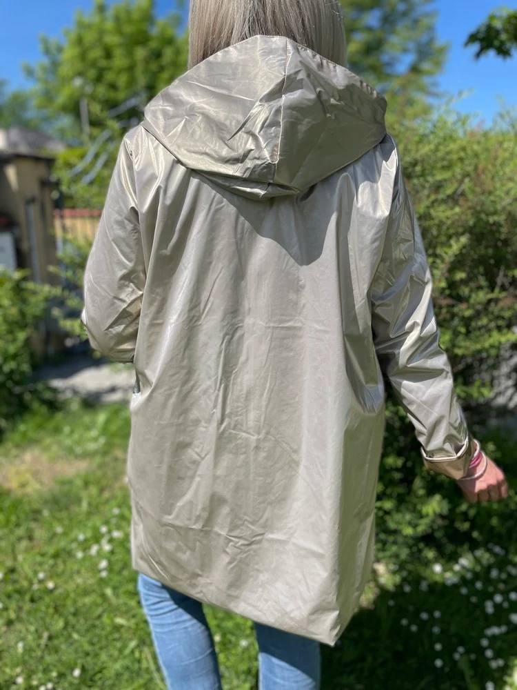 Veste imperméable Laura réversible longue beige et doré