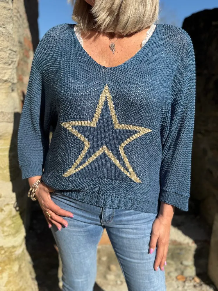 Pull Timéo Etoile bleu jean foncé