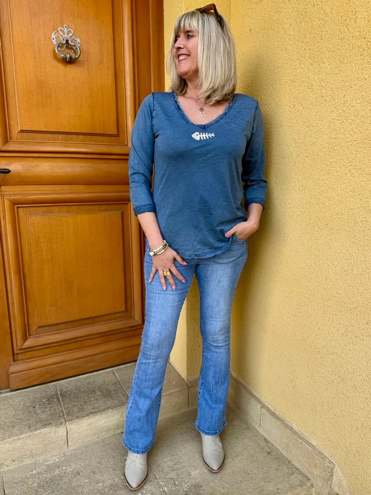 Teeshirt manches longues Poisson bleu marine