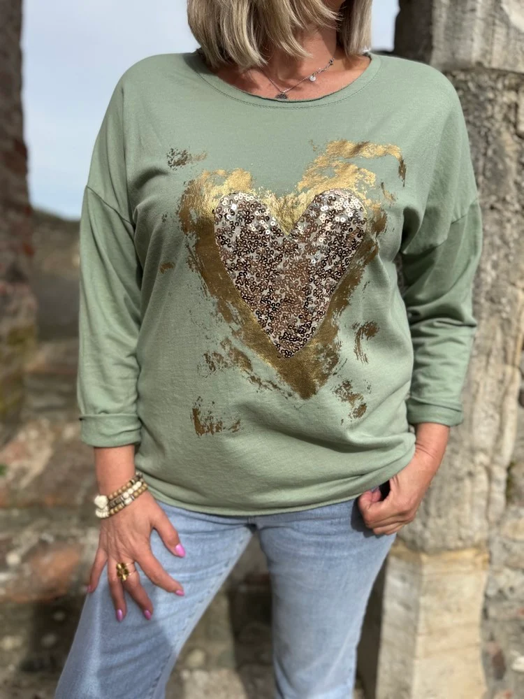 Sweat Coeur kaki