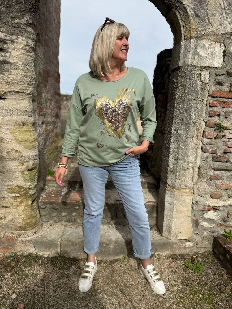 Sweat Coeur kaki