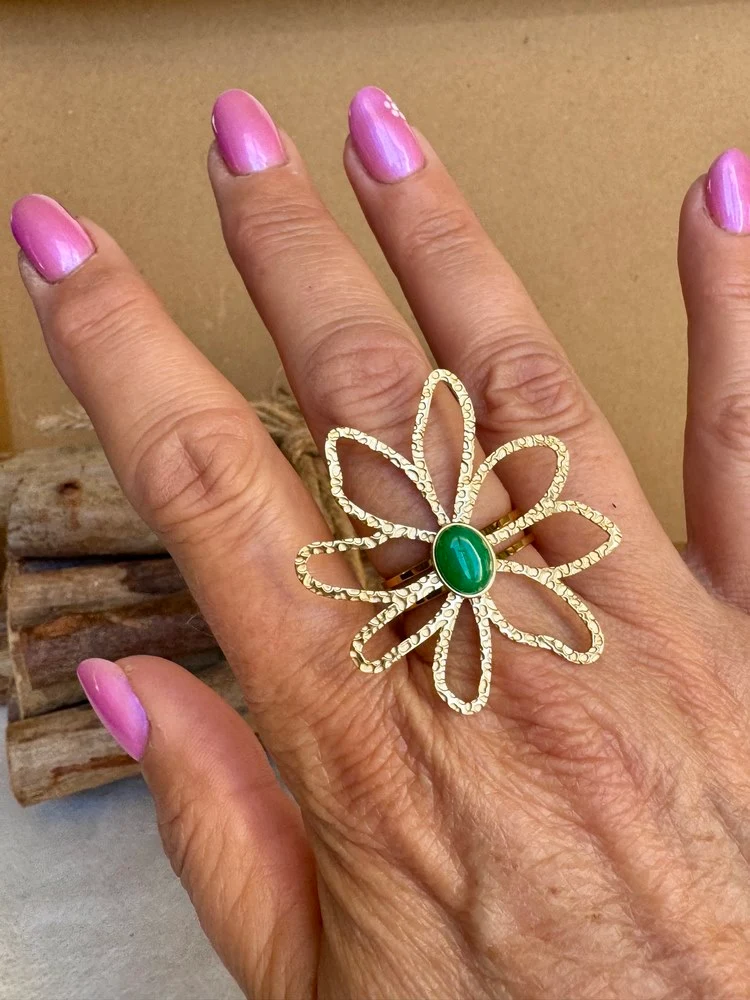 Bague Fleur Coeur vert