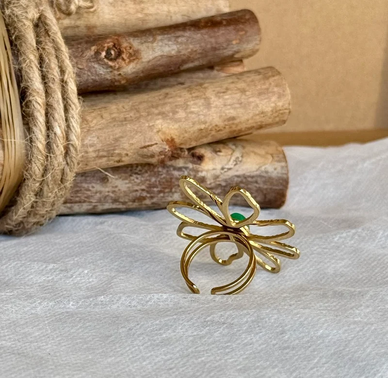 Bague Fleur Coeur vert
