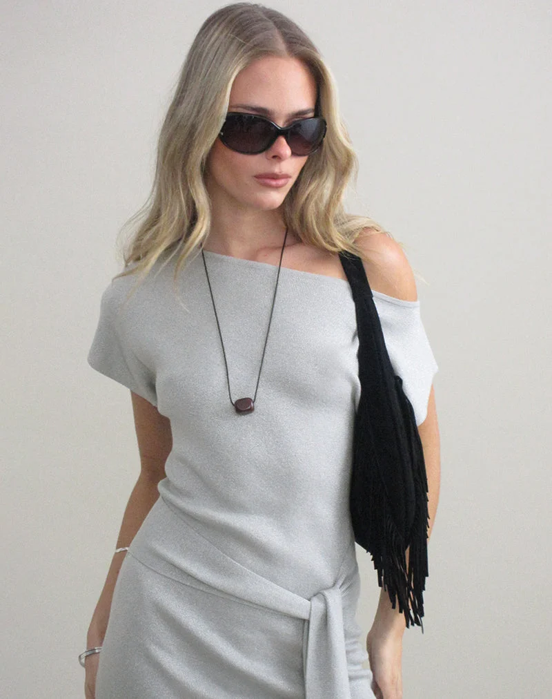 Mini-robe Derana, couleur argent chatoyant