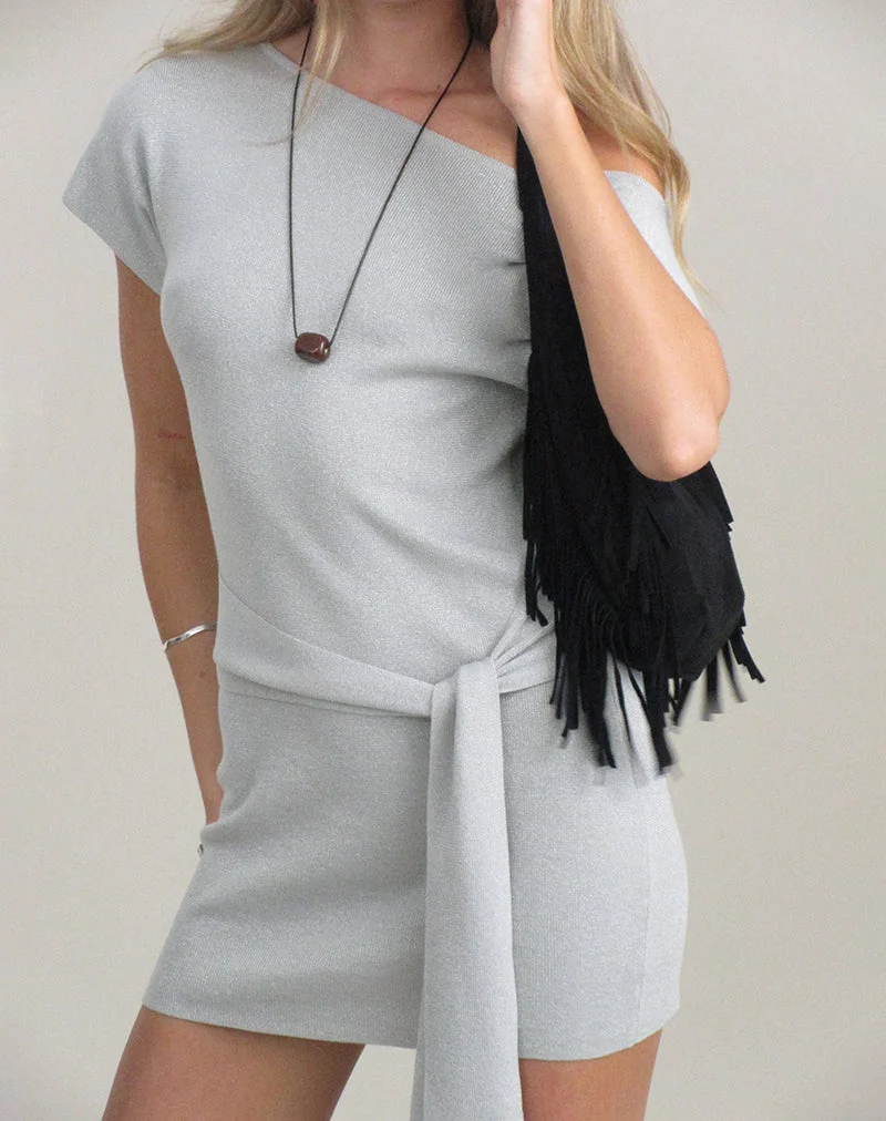 Mini-robe Derana, couleur argent chatoyant