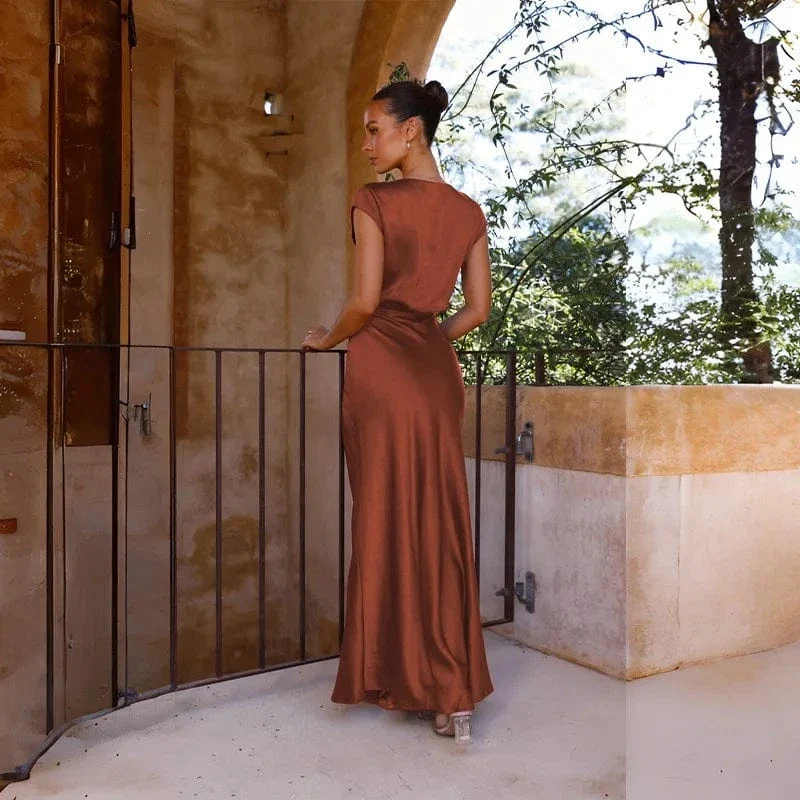 Robe demoiselle d'honneur longue terracotta