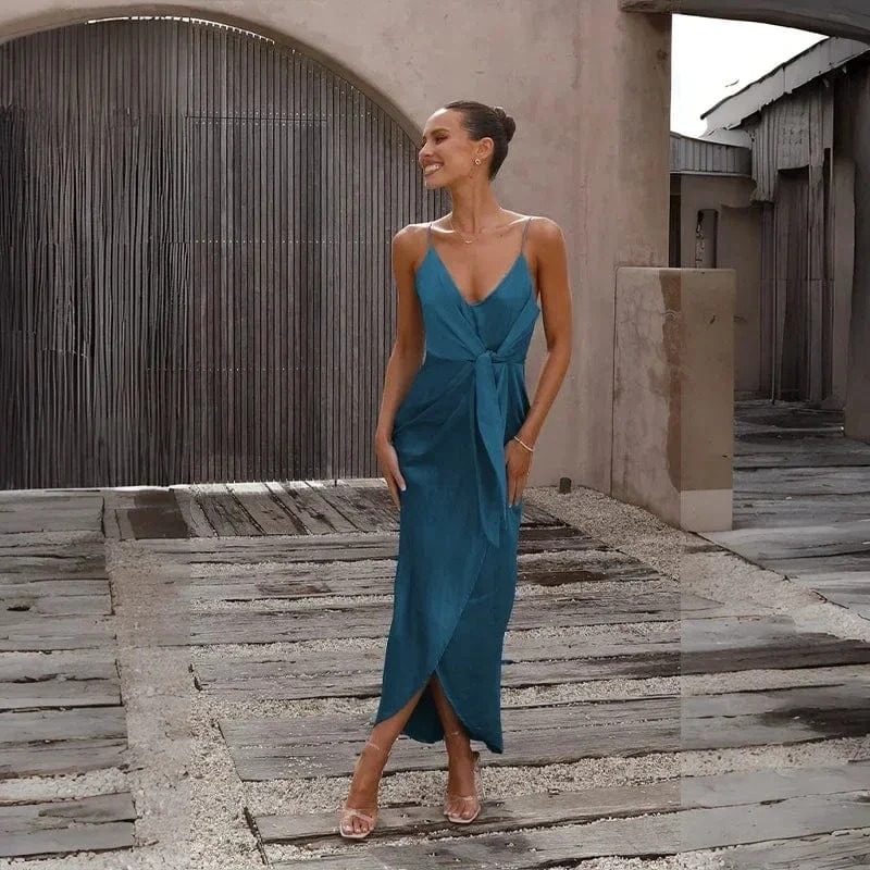 Robe invitée mariage chic bleu canard