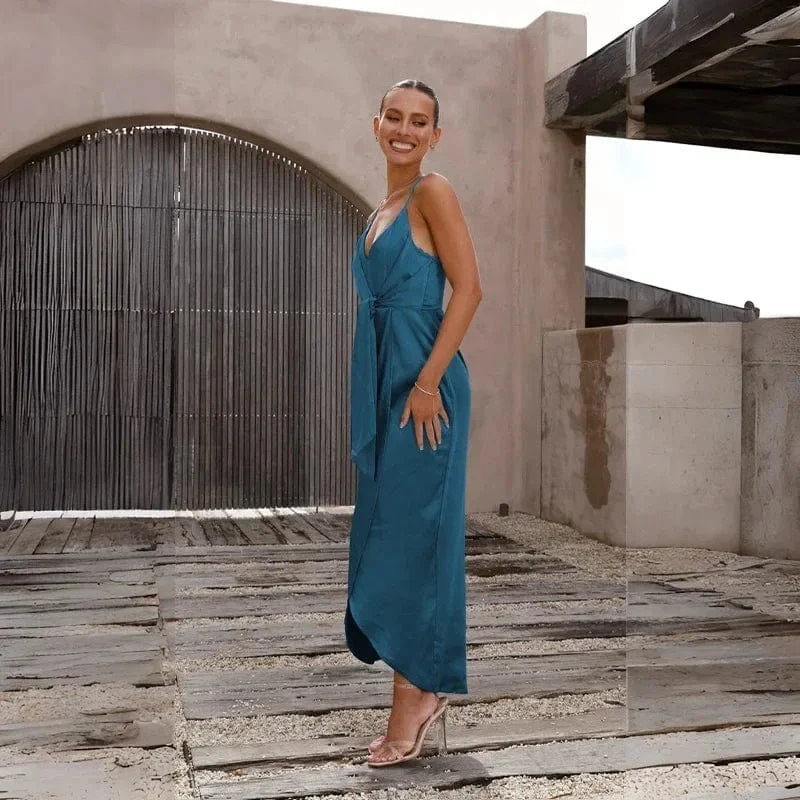 Robe invitée mariage chic bleu canard