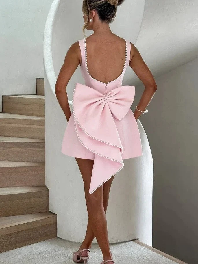 Robe invitée de mariage dos nu rose poudré