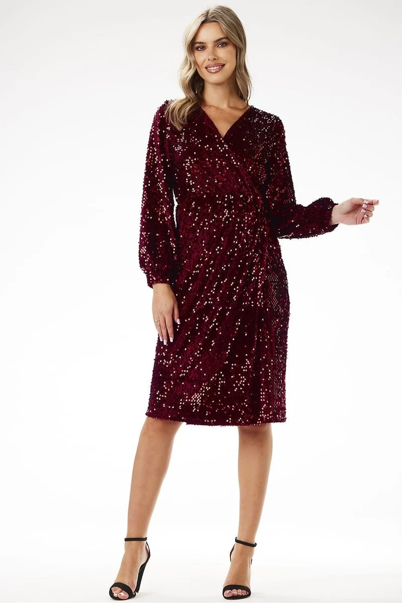 Robe à sequins midi manches longues