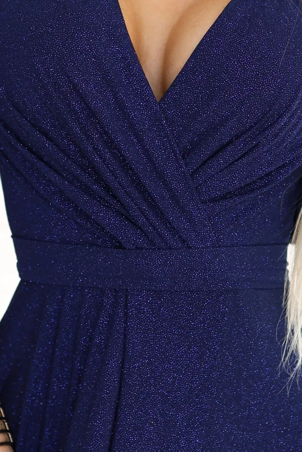 Robe de soirée chic longue fendue manches courtes