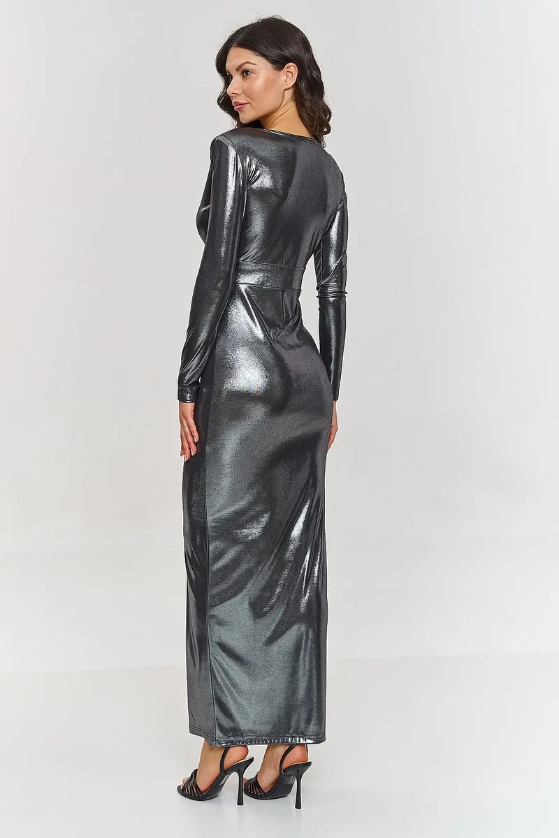 Robe de soirée chic métalisée longue fendue
