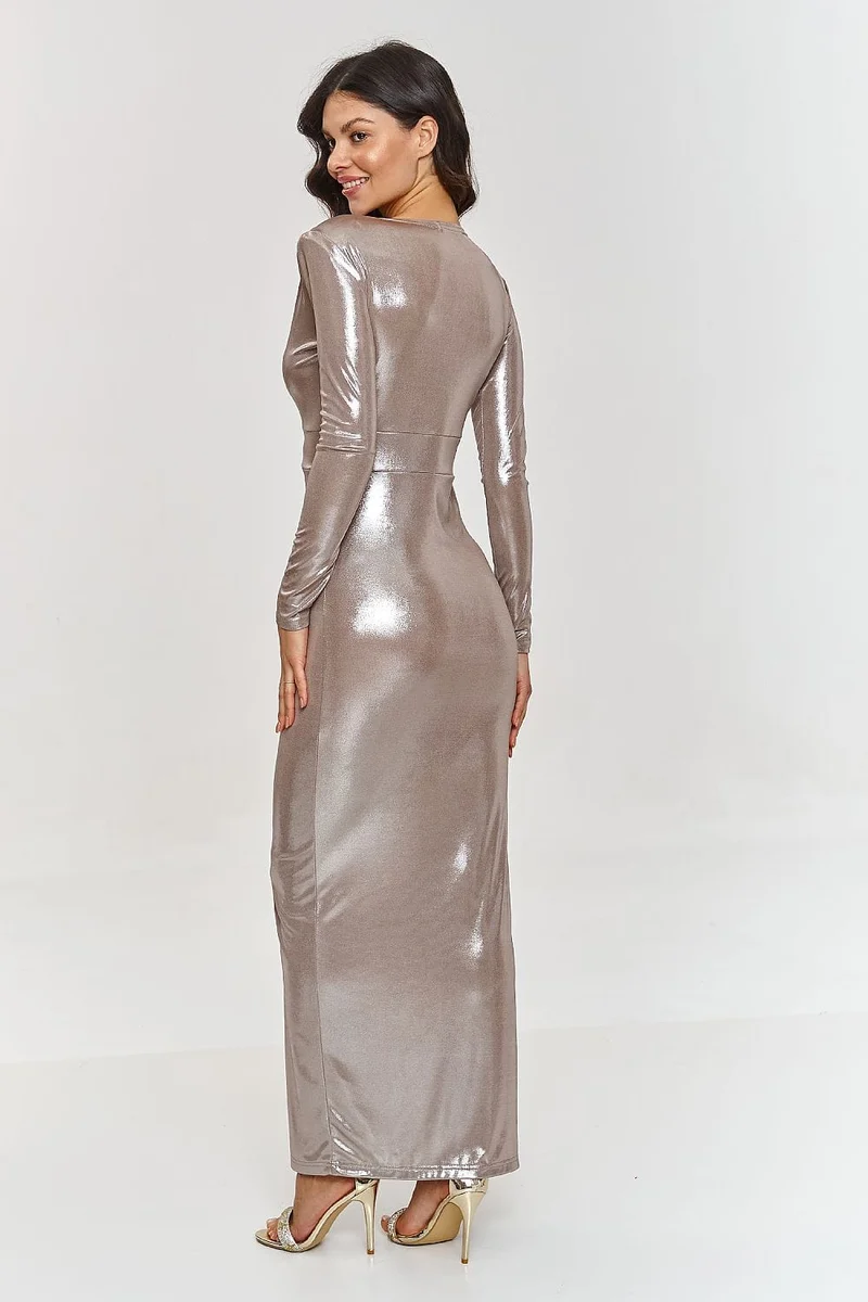 Robe de soirée chic métalisée longue fendue