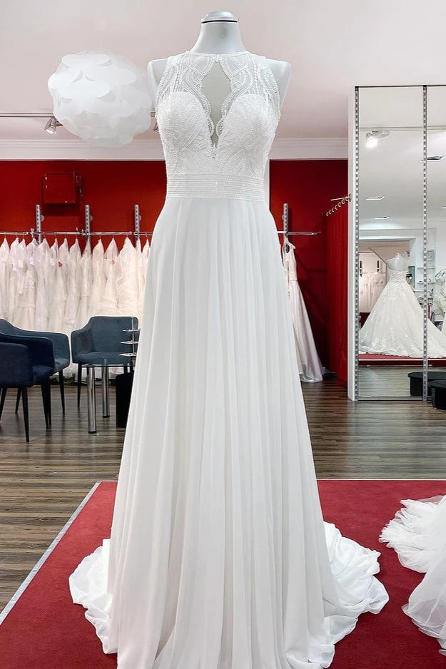 Robe de mariée longue en satin, coupe trapèze, dos nu, volants, appliques