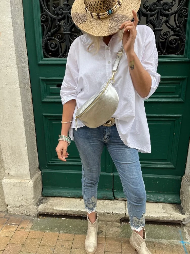 Banane Tosca M/L en cuir argent