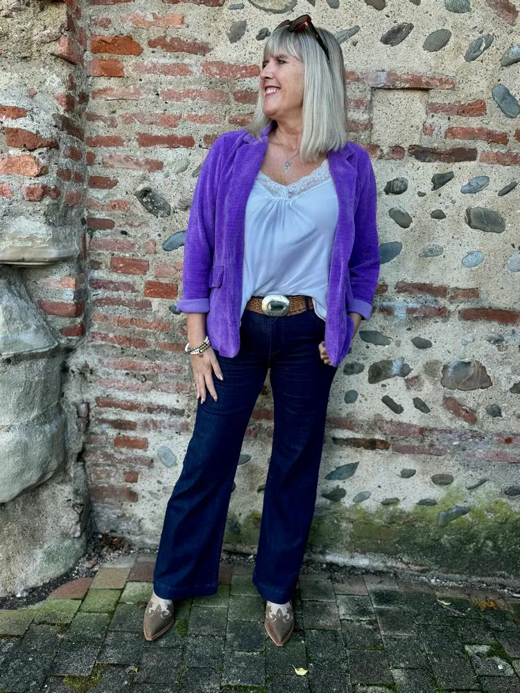 Veste tailleur en velours Sandra violet
