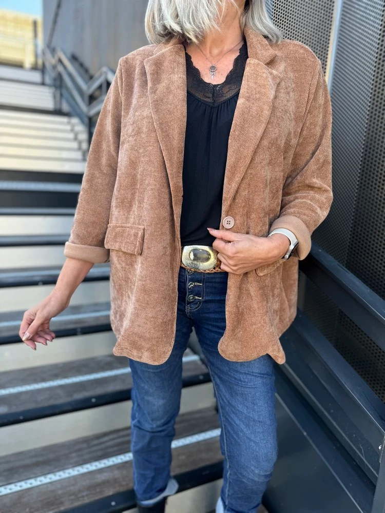 Veste tailleur en velours Sandra + camel