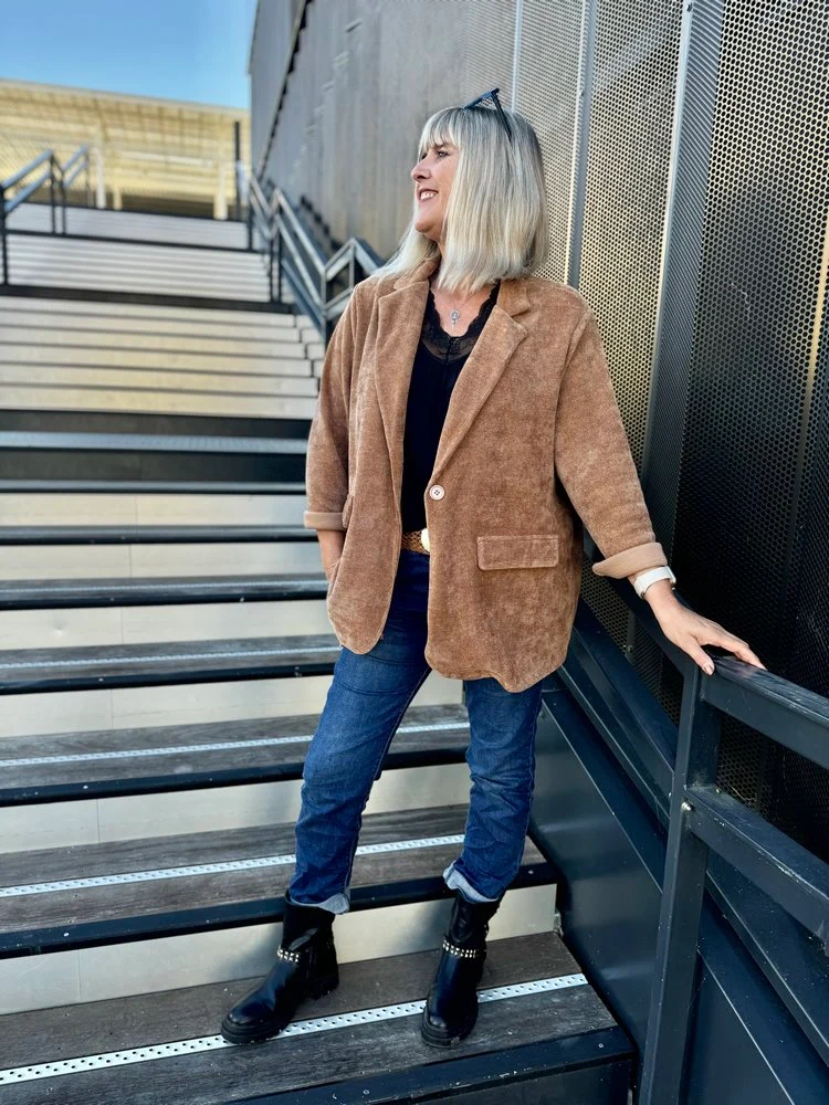 Veste tailleur en velours Sandra + camel