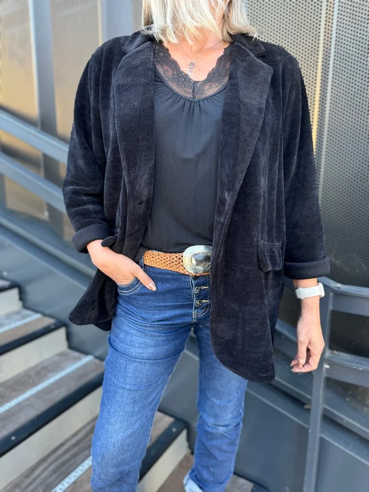 Veste tailleur en velours Sandra + noir