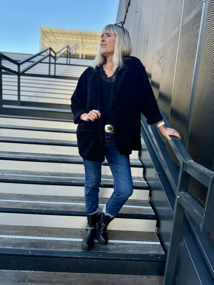 Veste tailleur en velours Sandra + noir