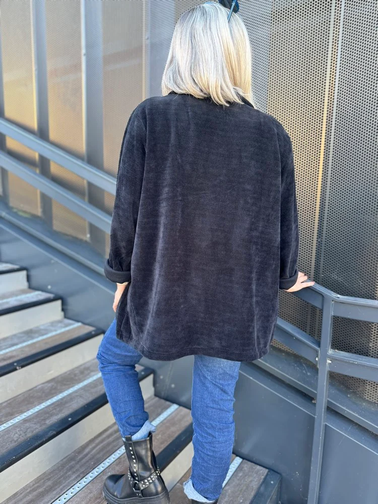 Veste tailleur en velours Sandra + noir